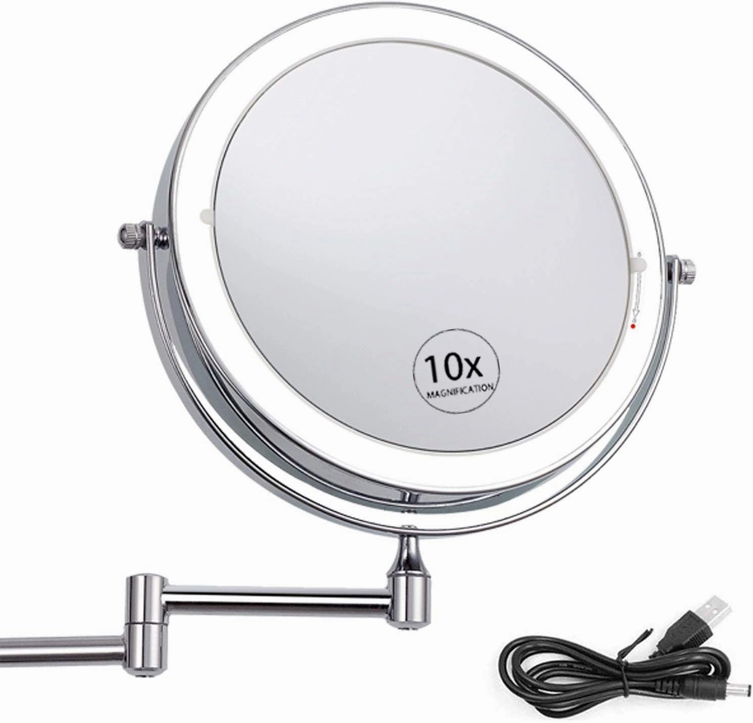 Wall Mounted Makeup Mirror Touch Button Adjustable Light Rotating Function Vanity Makeup Mirror for Bedroom Bathroom Hotel