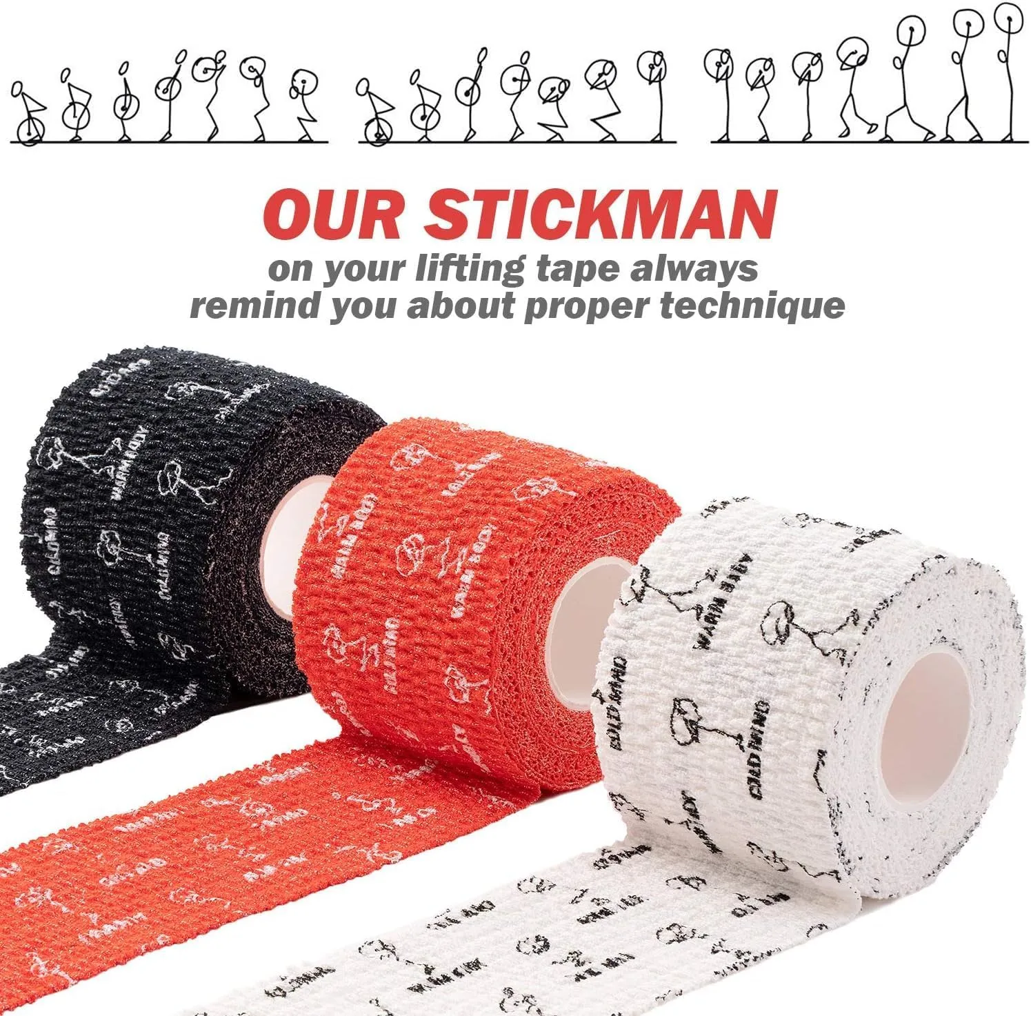 WARM BODY COLD MIND Lifting Thumb Tape for Olympic Weightlifting - Hook Grip Tape for Powerlifting, Cross Training, Gym Tape, Workout, Weight Lifting Tape, Athletic Finger Wrap
