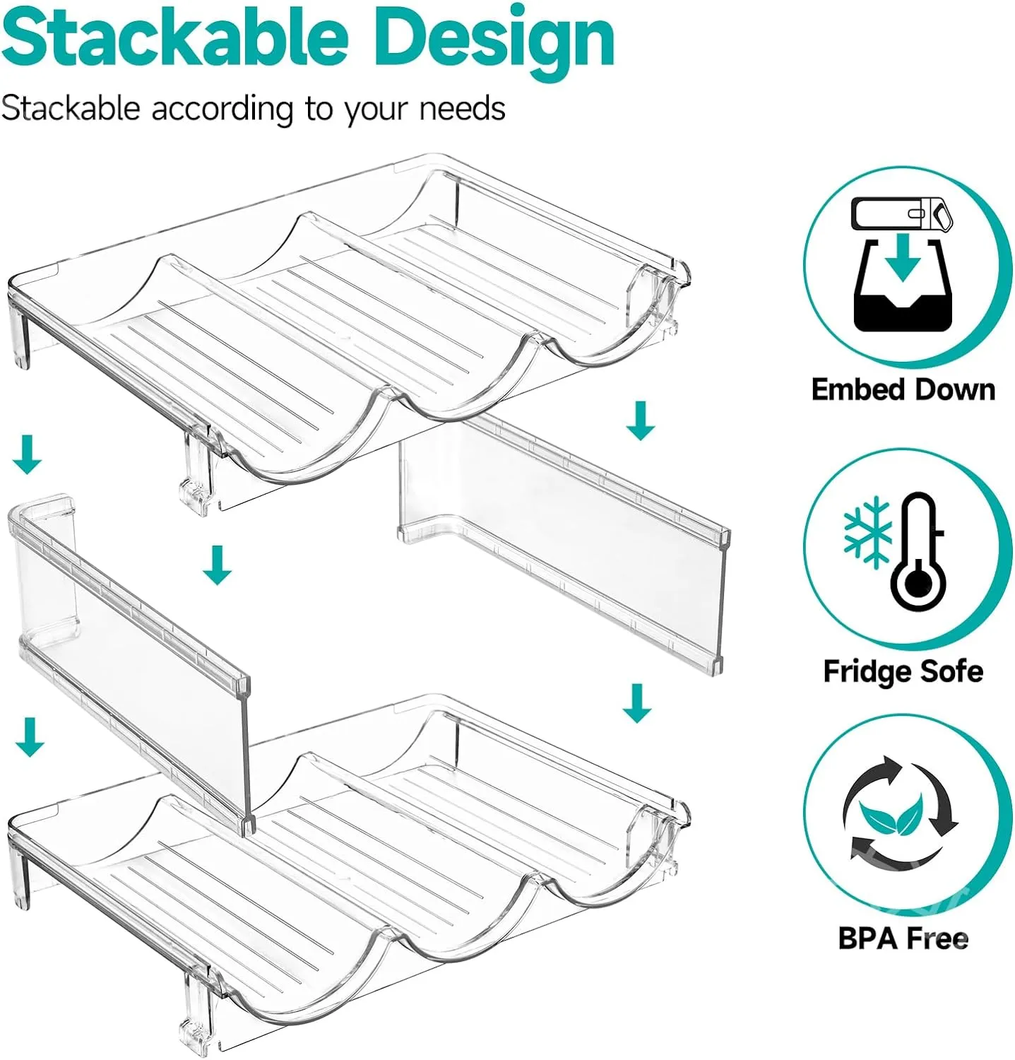Water Bottle Organizer, Stackable Bottle Storage Rack, 4 Pack Water Bottle Holder for Cabinet Organization, Plastic Wine Racks/Drink Bottle Holder
