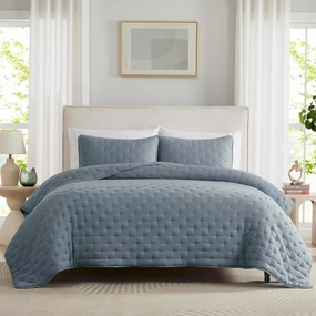 WDCOZY Blue Cloud Quilt King Size Bedding Set with Pillow Sham, Puffy Cozy Lightweight Bedspread Coverlet, Soft Cute Bed Cover for All Season - 3 Pieces, 104x90 inches
