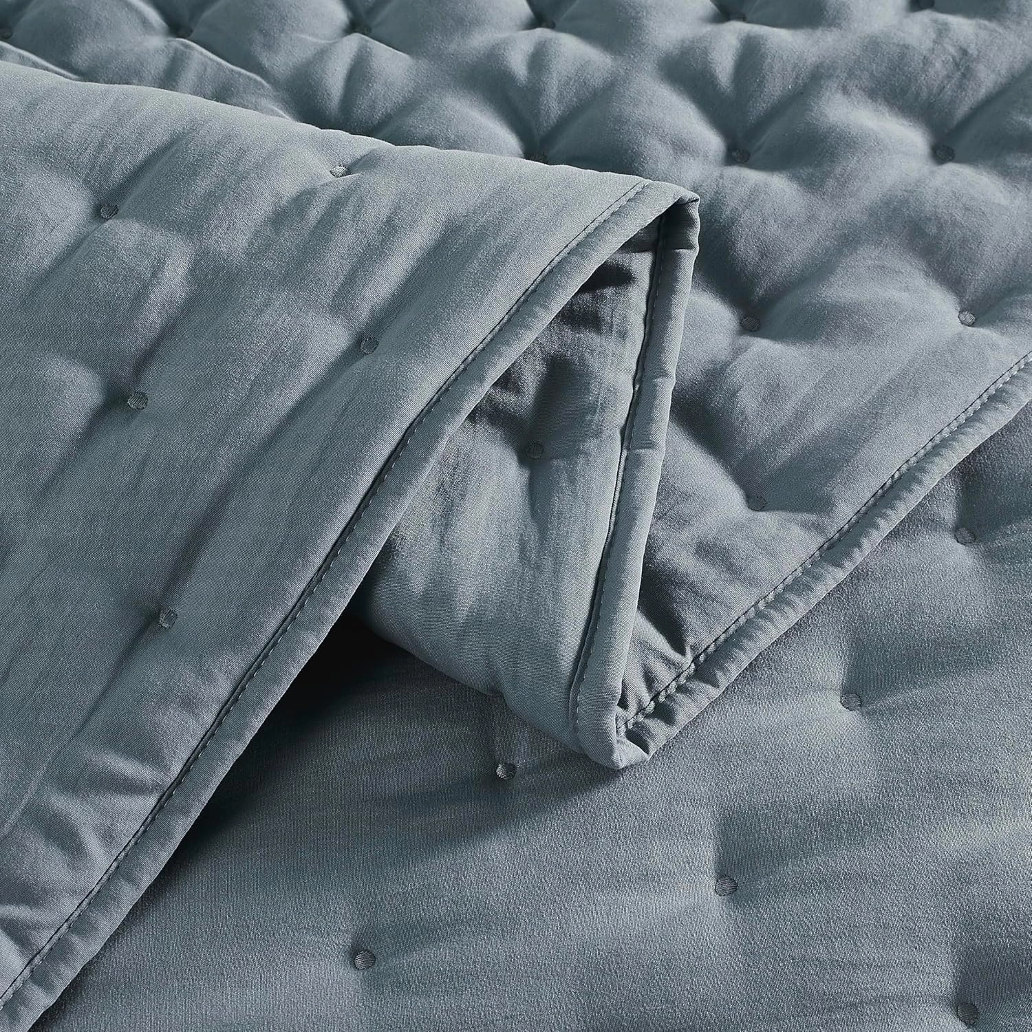 WDCOZY Blue Cloud Quilt King Size Bedding Set with Pillow Sham, Puffy Cozy Lightweight Bedspread Coverlet, Soft Cute Bed Cover for All Season - 3 Pieces, 104x90 inches