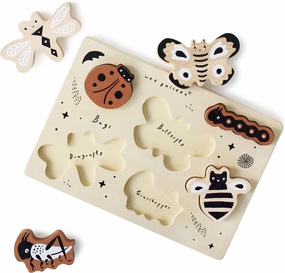 Wee Gallery Wooden Tray Puzzle Bugs, Montessori Toy for Toddlers and Preschoolers for Early Learning and Fine Motor Skill Development, Sustainable Educational Puzzle for Kids