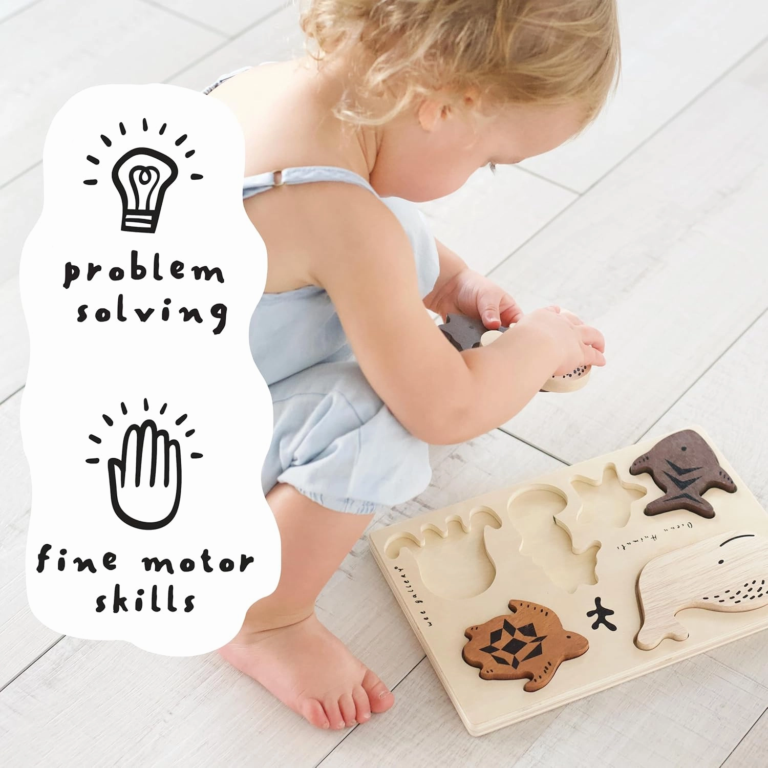 Wee Gallery Wooden Tray Puzzle Bugs, Montessori Toy for Toddlers and Preschoolers for Early Learning and Fine Motor Skill Development, Sustainable Educational Puzzle for Kids