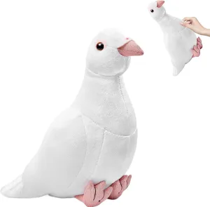 White Pigeon Stuffed Animals, Realistic Screaming White Pigeon Plush Toy 10in,Cute Soft Bird Animal Plushies Model Gift Collection for Kids