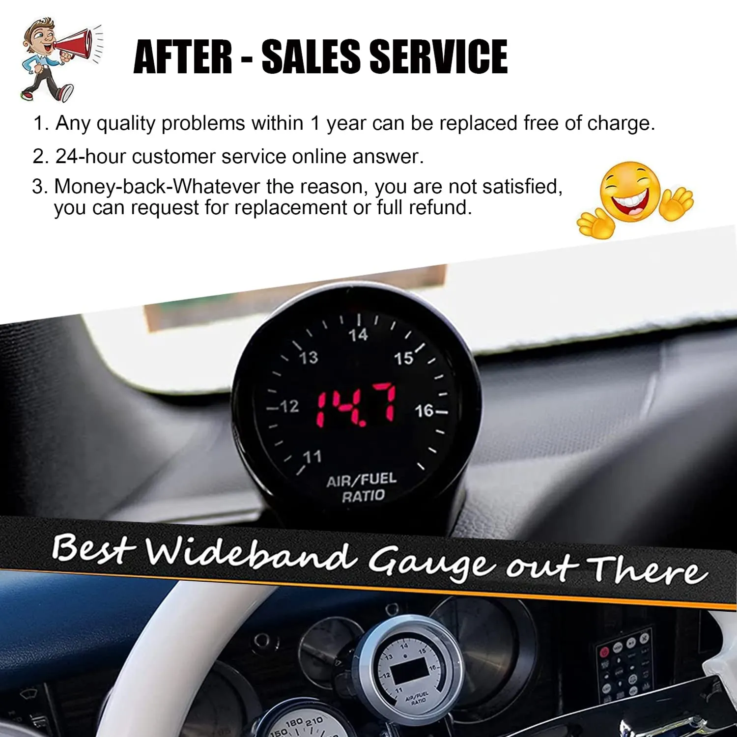Wideband UEGO Air/Fuel Ratio Gauge 30-4110 Black, LSU 4.9 Lambda WideBand O2 Oxygen Sensor 17025, AFR Sensor Controller Gauge 30-0300 White, Gauge & Sensor Kit Compatible with 30-4110 30-0310