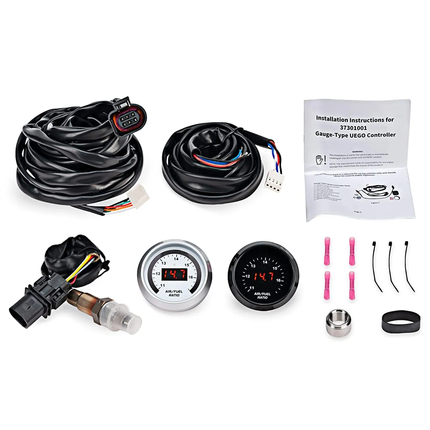 Wideband UEGO Air/Fuel Ratio Gauge 30-4110 Black, LSU 4.9 Lambda WideBand O2 Oxygen Sensor 17025, AFR Sensor Controller Gauge 30-0300 White, Gauge & Sensor Kit Compatible with 30-4110 30-0310