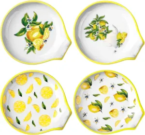 WILLBOND 4 Pcs Ceramic Spoon Rest Lemon for Stove Top Kitchen Decor Cute Tea Farmhouse Housewarming Gifts Cooking Utensil Holder Counter Decoration (Lemon), approx. 3.9 x 3.4 0.7 inches