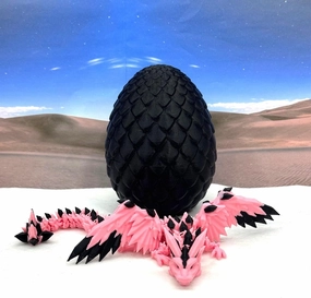 Winged Dragon with Egg, Articulated 3D Printed Pink & Black Crystal Gift, Fidget ADHD Autism Toy CW008-BE