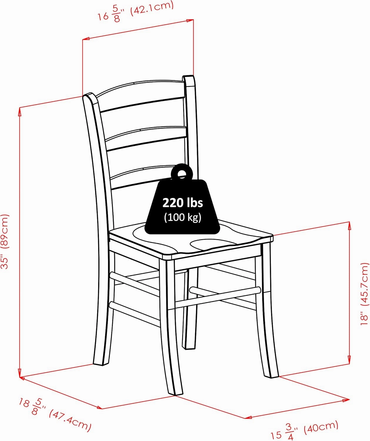 Winsome Wood Ladder Back Chair, Light Oak, 2 Pieces (34232), FURNITURE