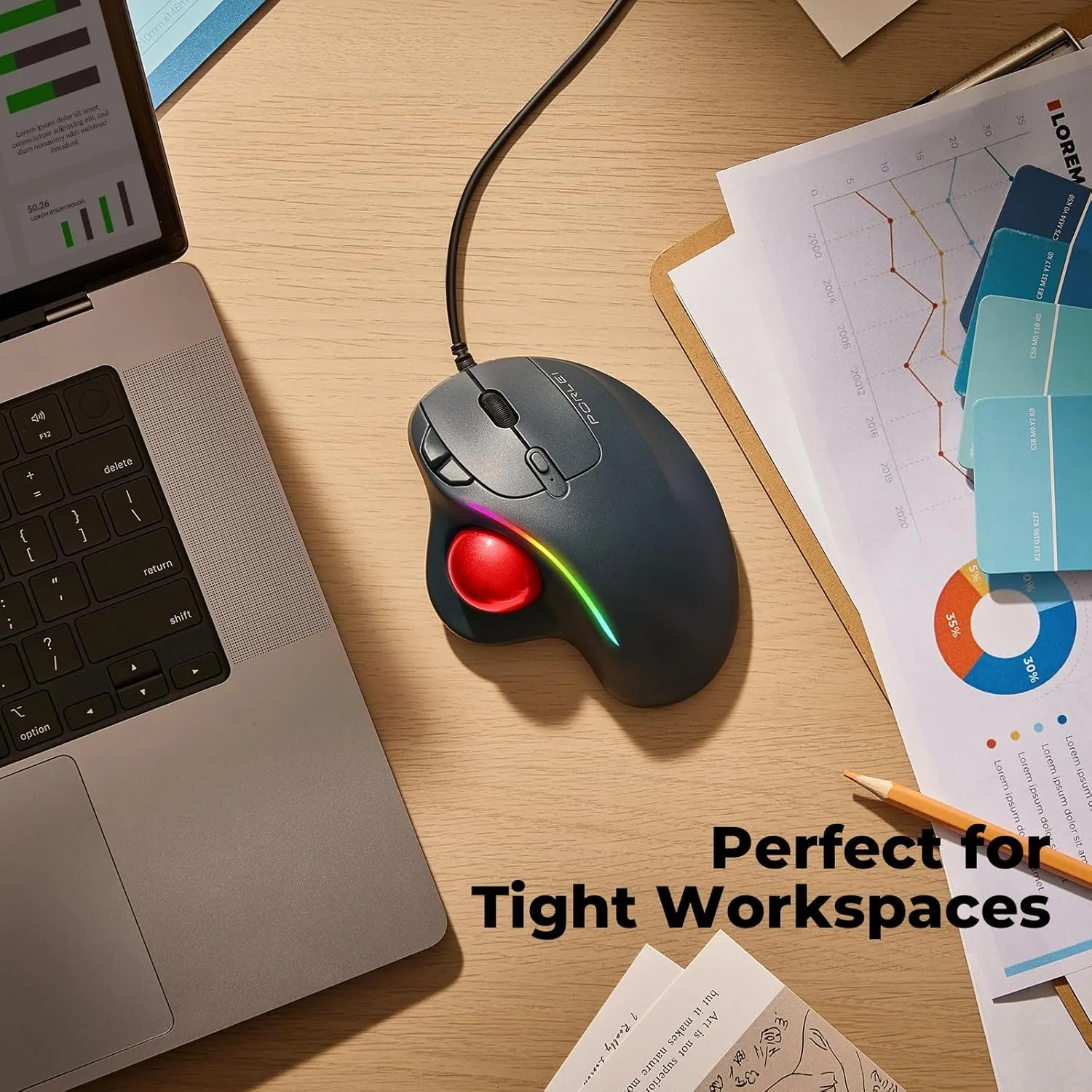 Wired Trackball Mouse, Ergonomic Comfort Design Reduces Muscle Strain, Easy Thumb Control, Precision Tracking with 5 DPI Options, Dual USB-C/USB-A Interface Compatible for PC, Laptop, Mac, Windows