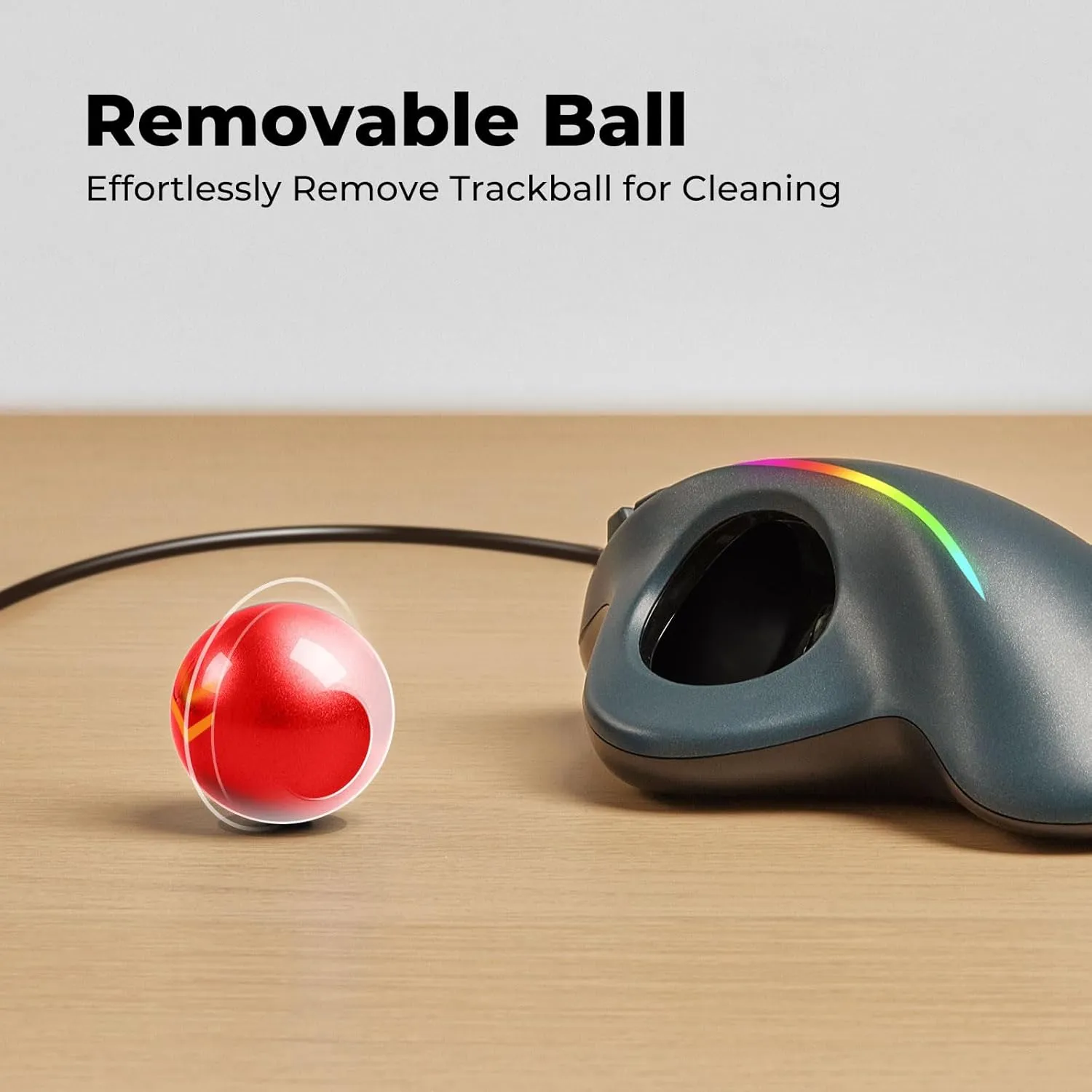 Wired Trackball Mouse, Ergonomic Comfort Design Reduces Muscle Strain, Easy Thumb Control, Precision Tracking with 5 DPI Options, Dual USB-C/USB-A Interface Compatible for PC, Laptop, Mac, Windows