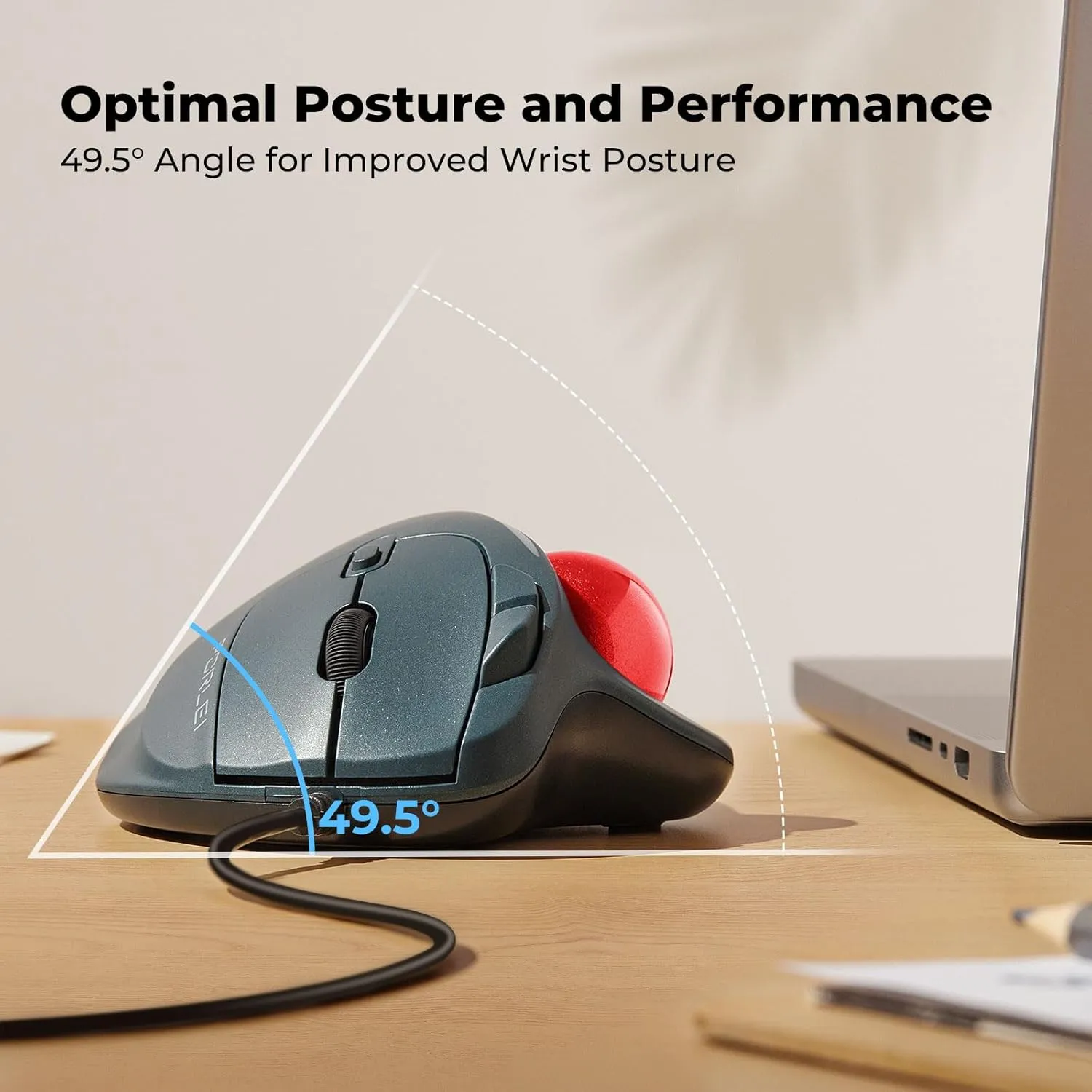 Wired Trackball Mouse, Ergonomic Comfort Design Reduces Muscle Strain, Easy Thumb Control, Precision Tracking with 5 DPI Options, Dual USB-C/USB-A Interface Compatible for PC, Laptop, Mac, Windows