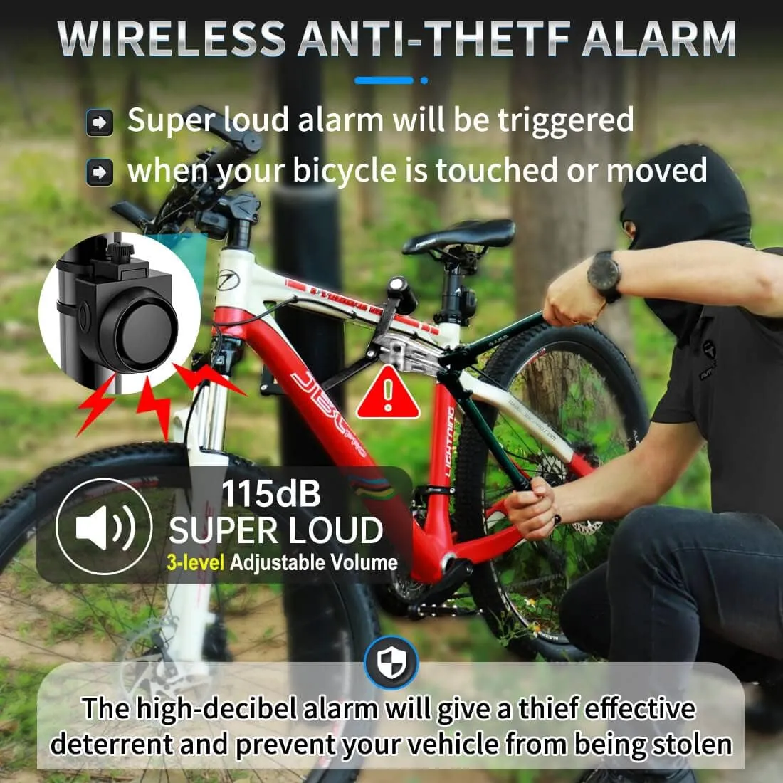 Wireless Remote Bike Alarm: 115dB Super Loud Bicycle Vibration Motion Sensor Siren Anti Theft Security System Motorcycle Alarm Waterproof USB-C Rechargeable Multipurpose Vehicle Alert Device