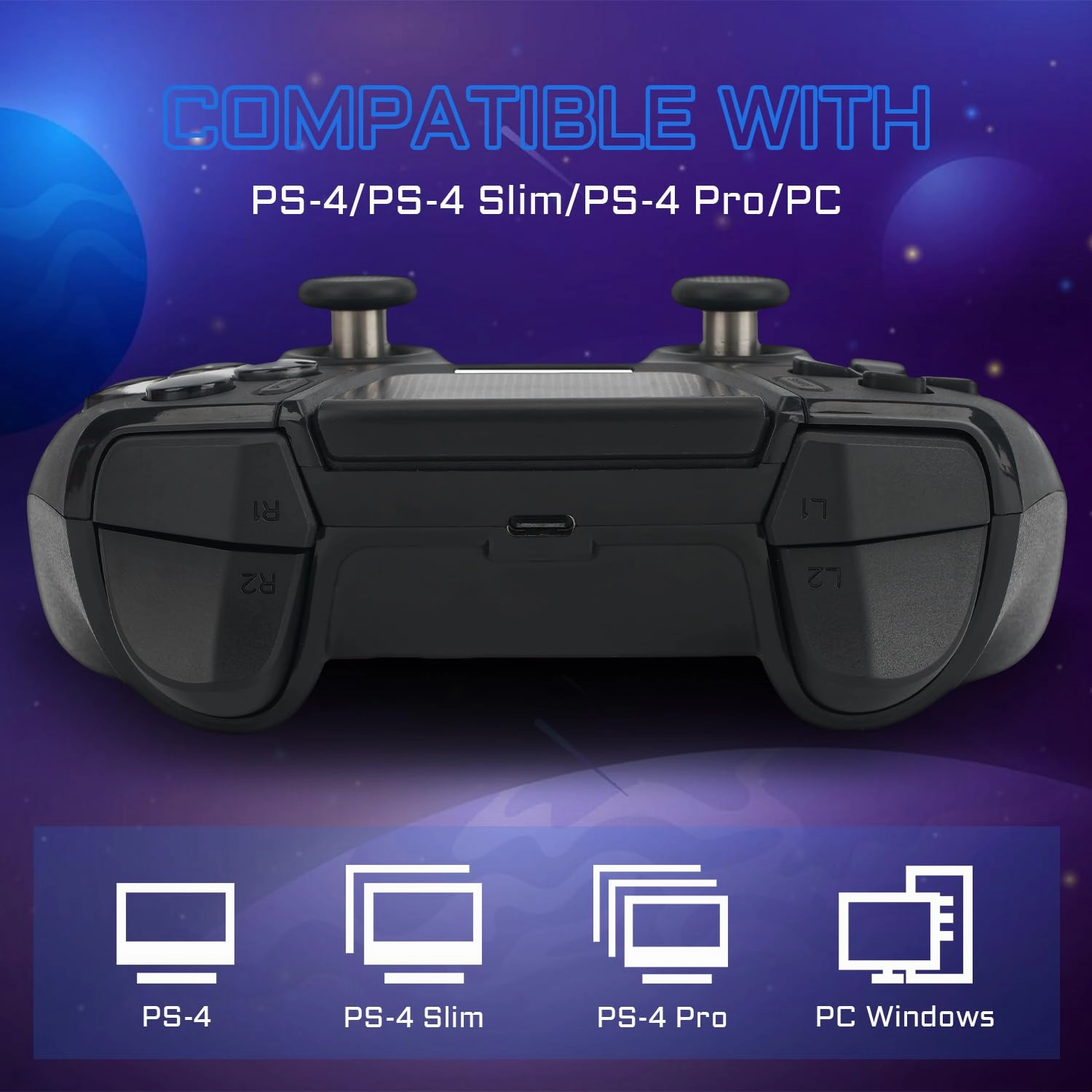 Wireless Controller for PS4 Controller, Remote for PS4 Controller with Double Shock, Gamepad Joysticks for PlayStation 4 Controller with Turbo and Touch-Pad, Compatible with PS4/ Pro/ Slim- Black