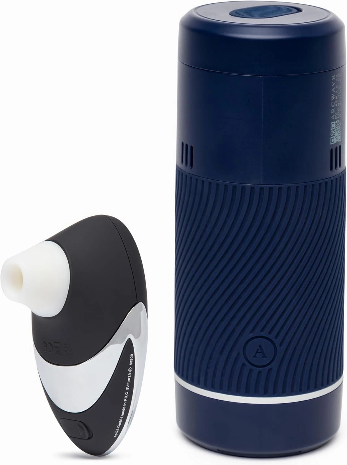 Womanizer W500 Clitoris Vibrator Suction Toy Black/Chrome & Arcwave Pow Blue Male Masturbator - Sex Toys for Couples Bundle
