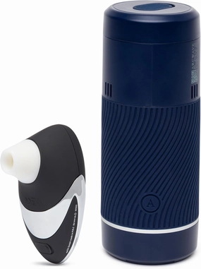 Womanizer W500 Clitoris Vibrator Suction Toy Black/Chrome & Arcwave Pow Blue Male Masturbator - Sex Toys for Couples Bundle