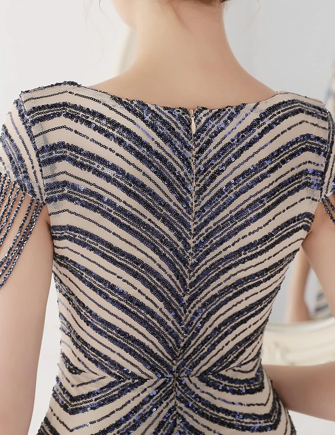 Women 1920s Plus Size Formal Dress Tassels Sleeve Sequins Gatsby Maxi Evening Gown