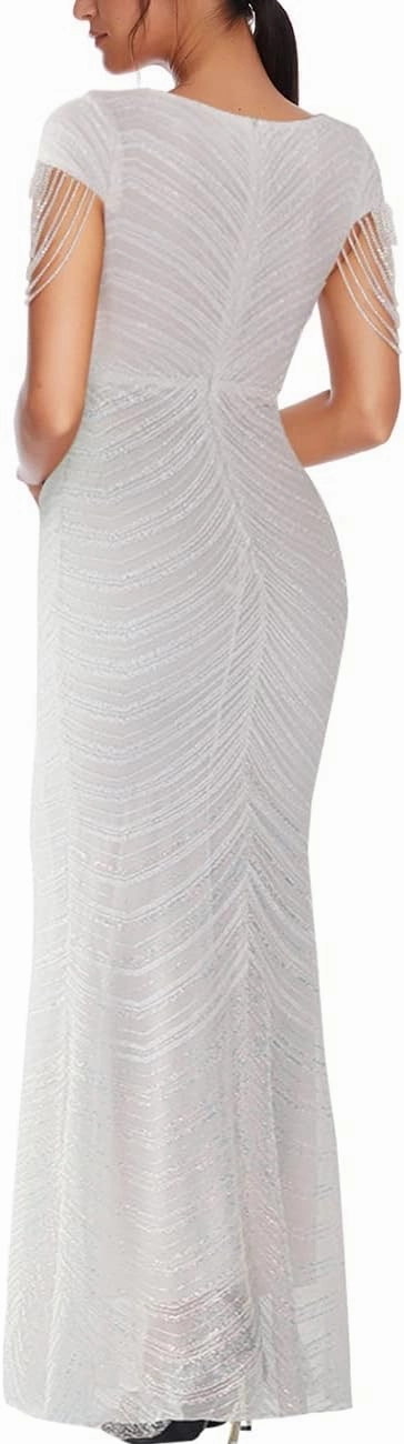 Women 1920s Plus Size Formal Dress Tassels Sleeve Sequins Gatsby Maxi Evening Gown