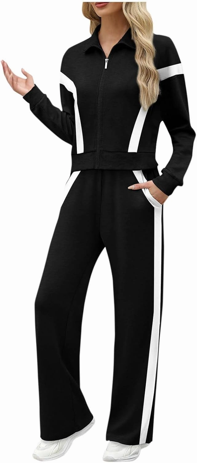 Women Active Wear 2 Piece Sets Sports Tracksuit Zipper Sweatshirt Matching Pants Sets Athletic Clothing Sets