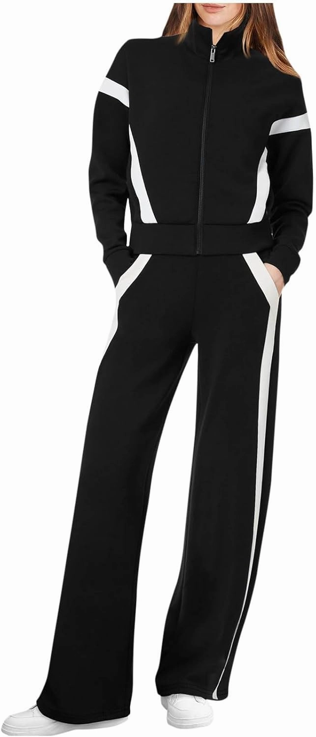 Women Active Wear 2 Piece Sets Sports Tracksuit Zipper Sweatshirt Matching Pants Sets Athletic Clothing Sets