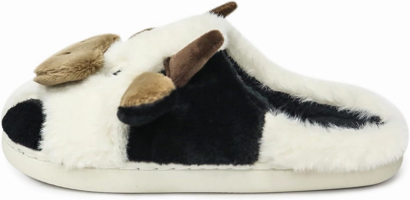Women Cute Animal Cow Slippers - Cartoon Indoor Outdoor Man Cotton House Fuzzy Comfortable Slides