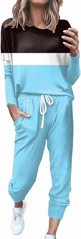Women's 2 Piece Outfits Long Sleeve Crewneck Pullover Tops and Long Pant Tracksuit Sweatsuits with Sweatpants 2 Piece