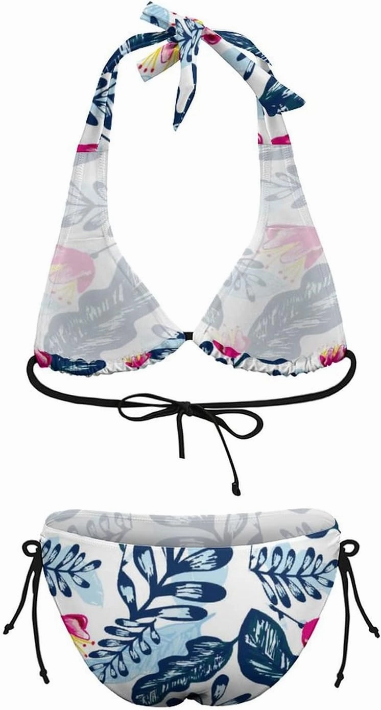 Women's Bikini Sets Two Piece Bathing Suits Sexy Textured Halter Padded Bikini Swimsuits Side Tie Thong Bottom Swimwear
