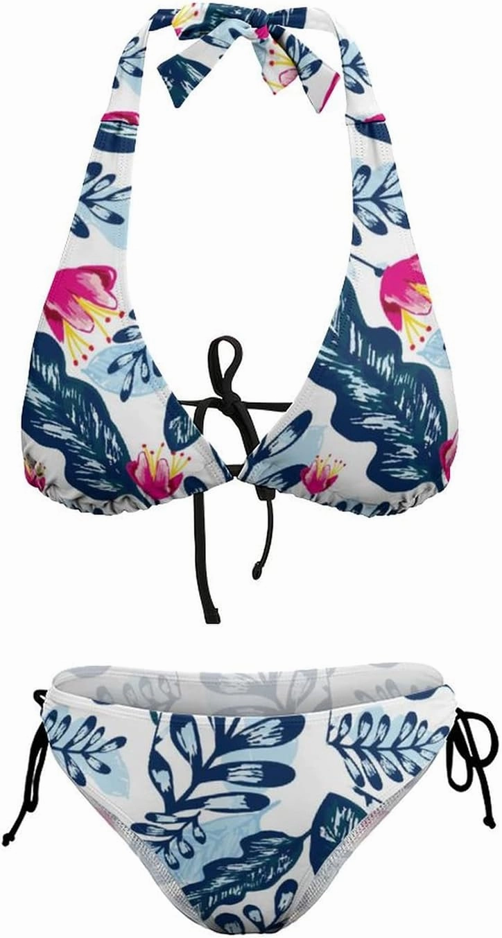Women's Bikini Sets Two Piece Bathing Suits Sexy Textured Halter Padded Bikini Swimsuits Side Tie Thong Bottom Swimwear