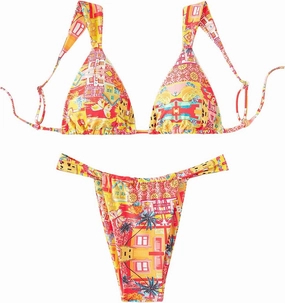 Women's High Waisted Bikini Set Floral Print Spaghetti Strap Smocked Wireless Bathing Suit Swimsuit 2 Piece Set