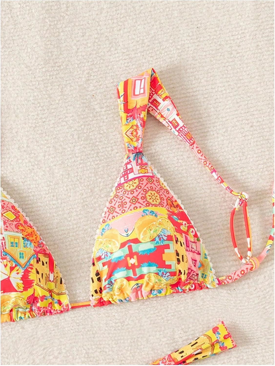 Women's High Waisted Bikini Set Floral Print Spaghetti Strap Smocked Wireless Bathing Suit Swimsuit 2 Piece Set