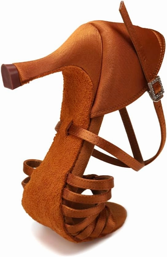 Women's Latin Dance Shoes Satin Open Toe Professional Ballroom Salsa Practice Performance Dancing Shoes Suede Sole