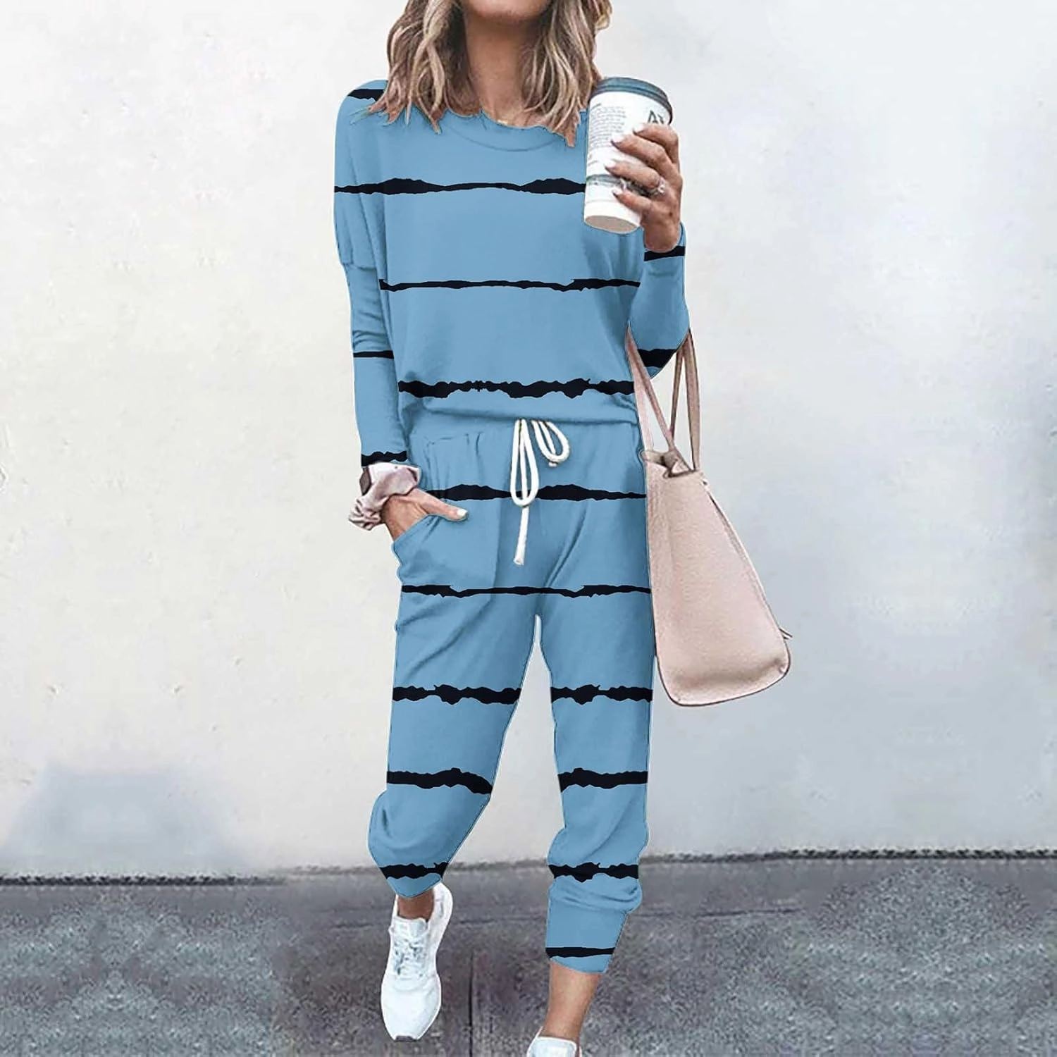 Women Sweatsuits 2 Piece Set Quarter Zip Sweatshirt Wide Leg Sweatpant Fall Set High Waisted Pants Set Tracksuit