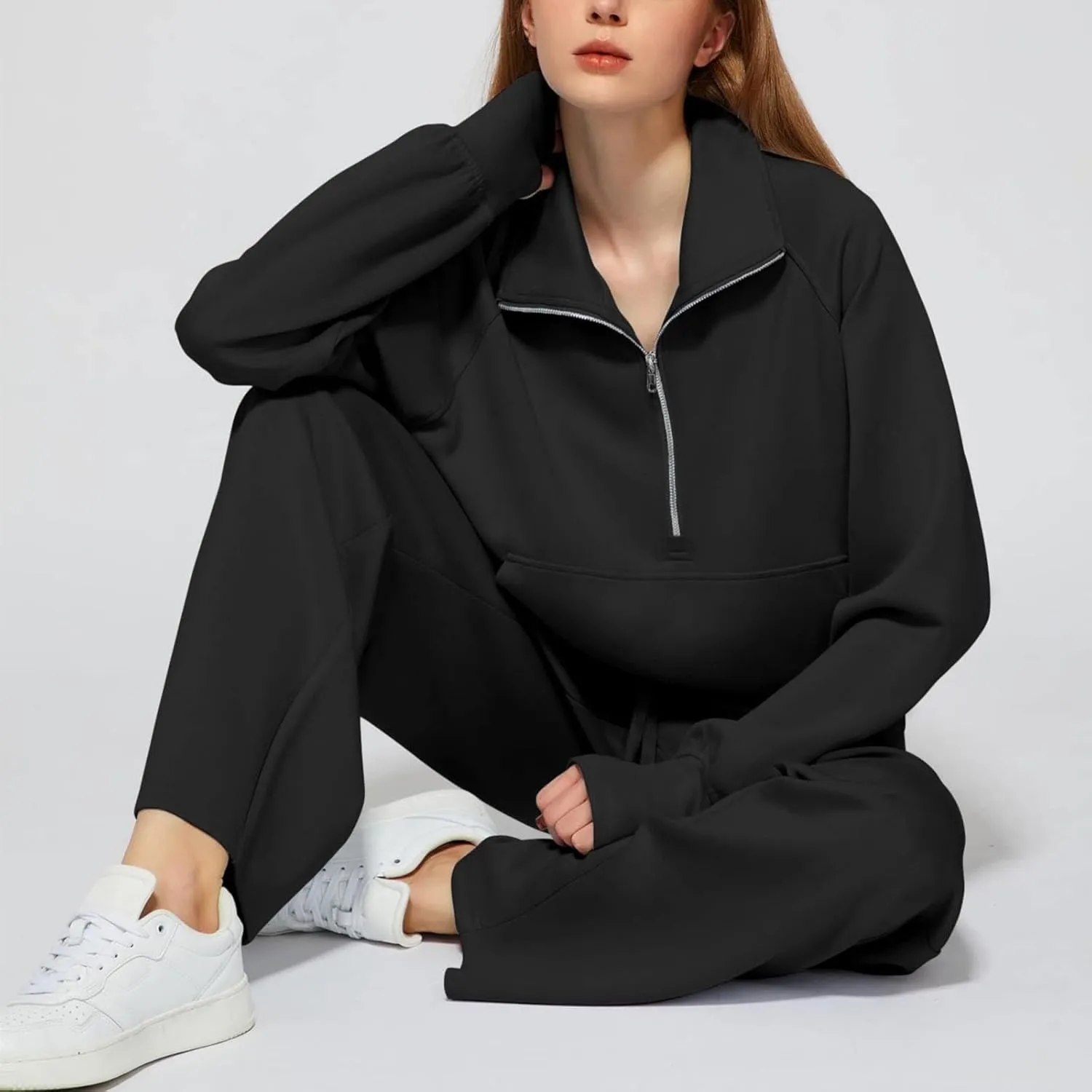 Womens 2 Piece Outfits Daily Solid Color Pants Spring and Autumn Set Lounge Fall Slim and Thin Sweatpants