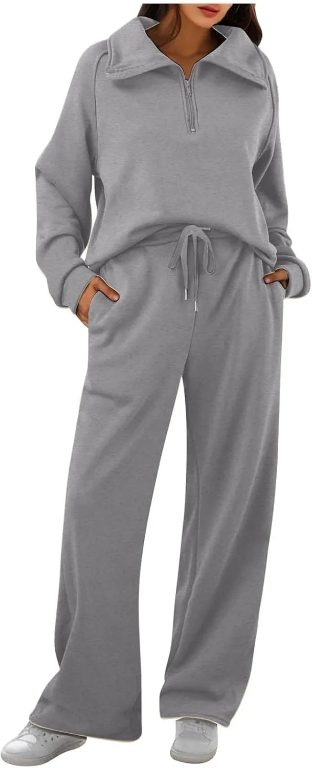 Womens 2 Piece Outfits Daily Solid Color Pants Spring and Autumn Set Lounge Fall Slim and Thin Sweatpants
