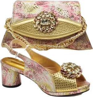 Women's African Wedding Luxury Set - Italian Rhinestone Shoes & Matching Bag for Nigerian Celebrations