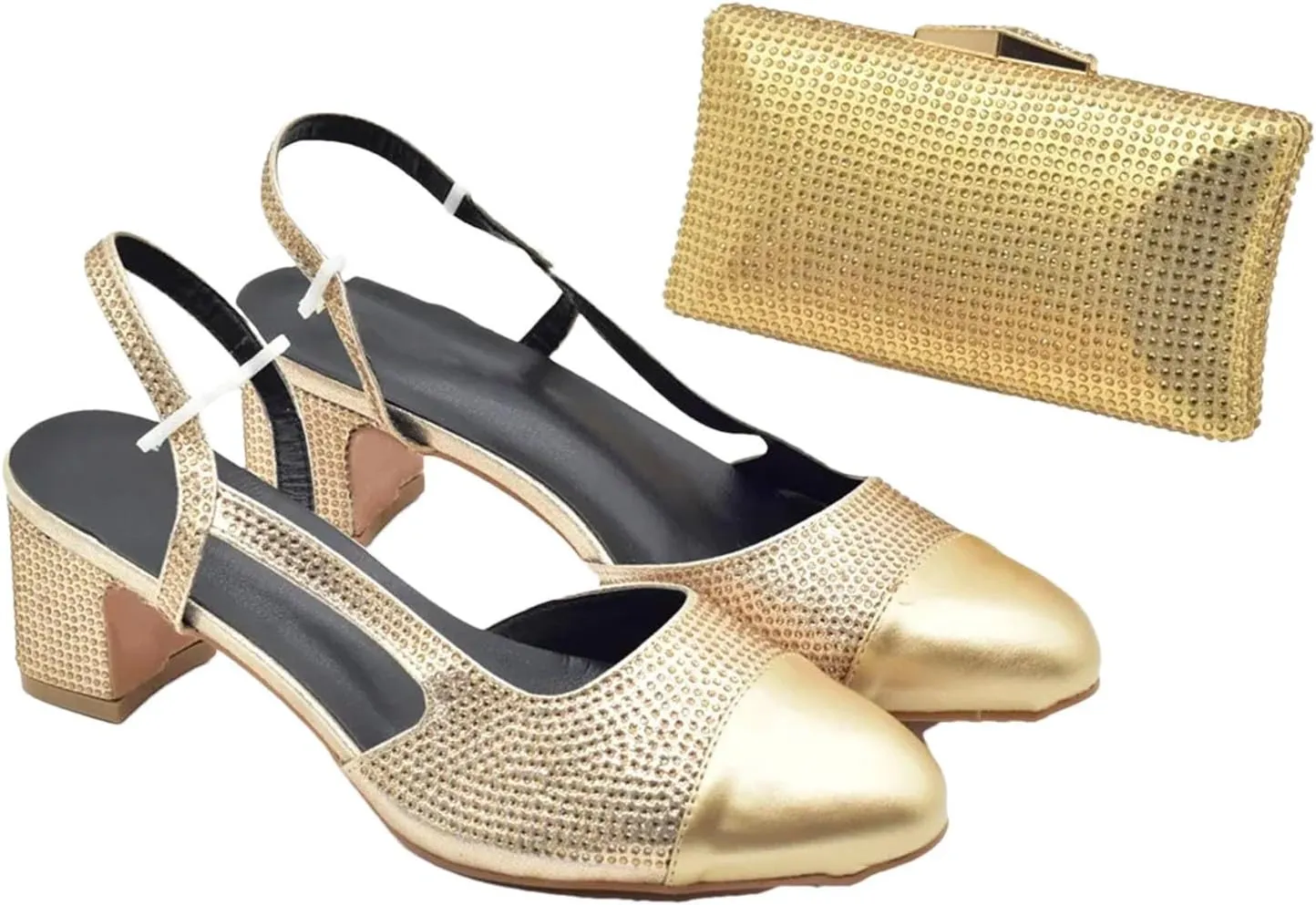Women's Gold Nigerian-Italian Bridal Set - Full Rhinestone Luxury Pumps & Evening Bag