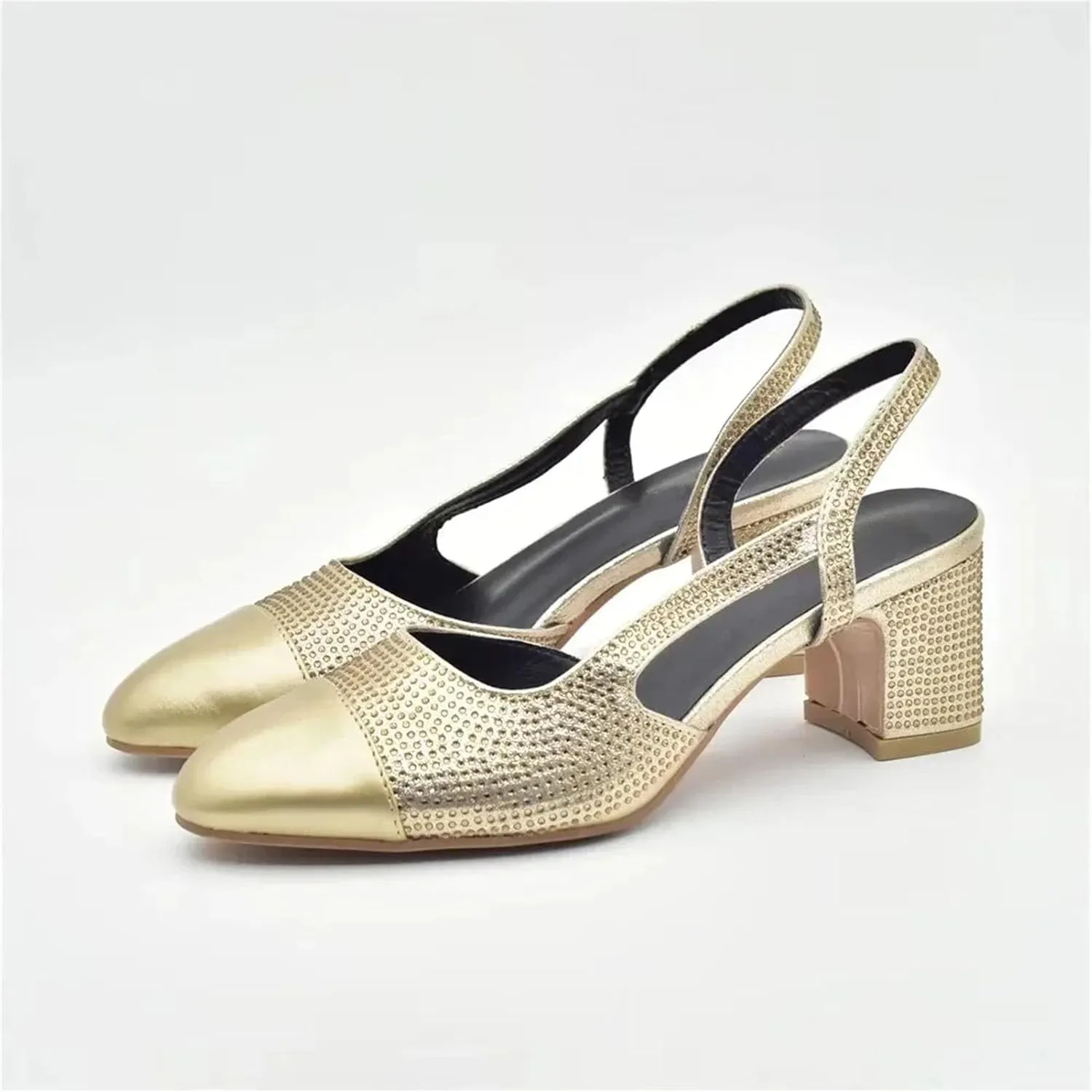 Women's Gold Nigerian-Italian Bridal Set - Full Rhinestone Luxury Pumps & Evening Bag