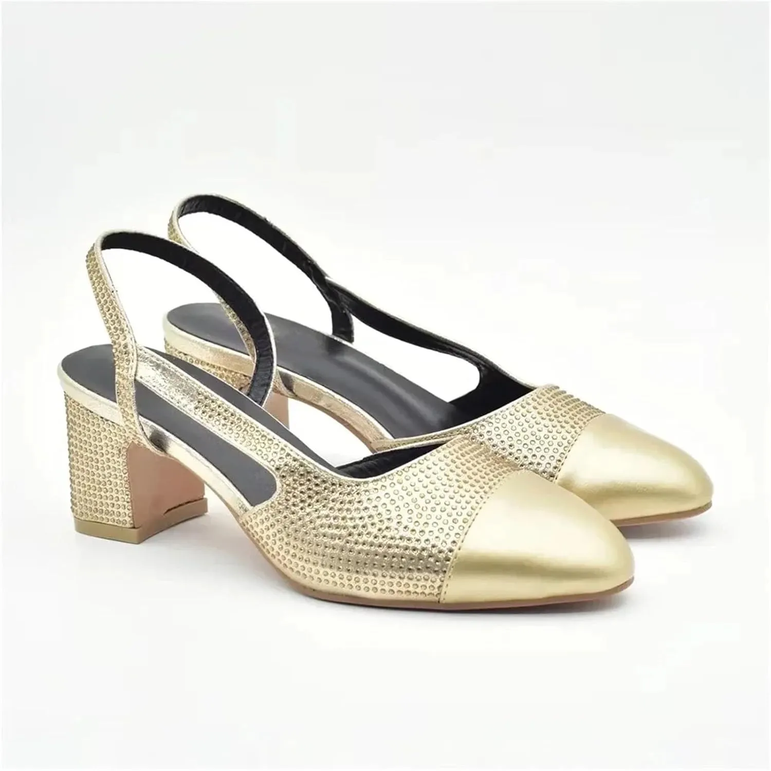 Women's Gold Nigerian-Italian Bridal Set - Full Rhinestone Luxury Pumps & Evening Bag