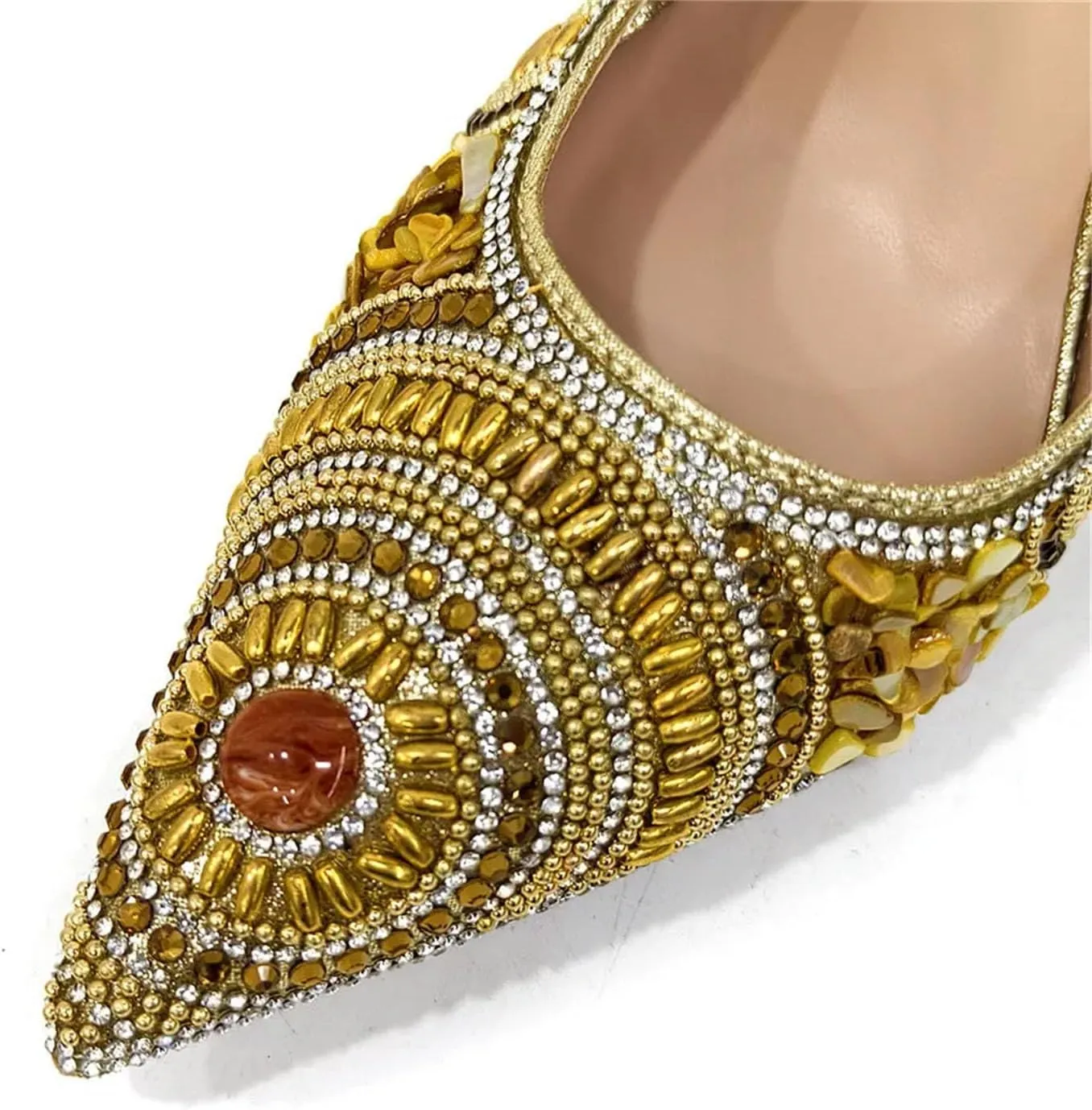 Women's Italian Embossed Luxury Set - Diamond-Encrusted Pumps & Vintage-Inspired Clutch for Mature Elegance