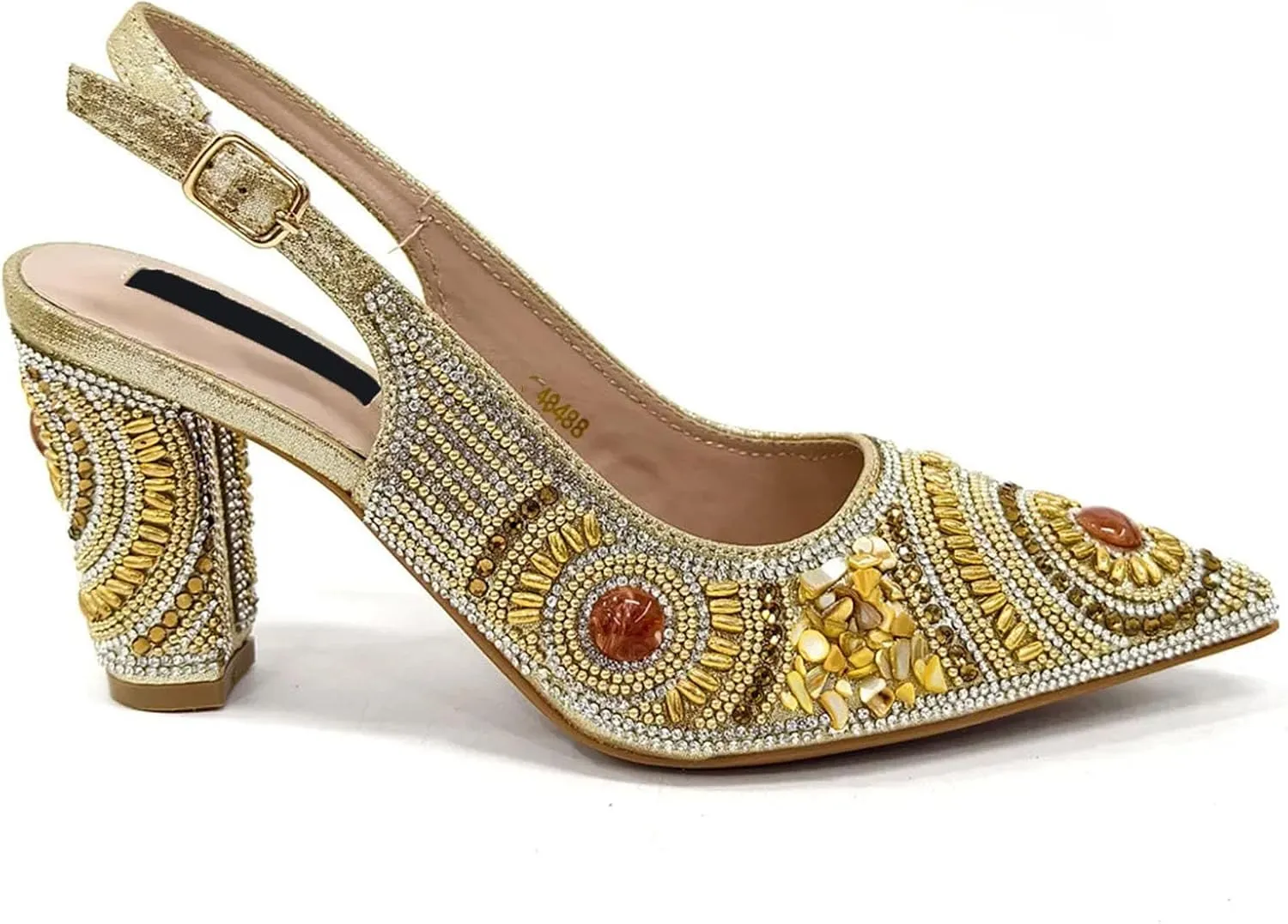 Women's Italian Embossed Luxury Set - Diamond-Encrusted Pumps & Vintage-Inspired Clutch for Mature Elegance