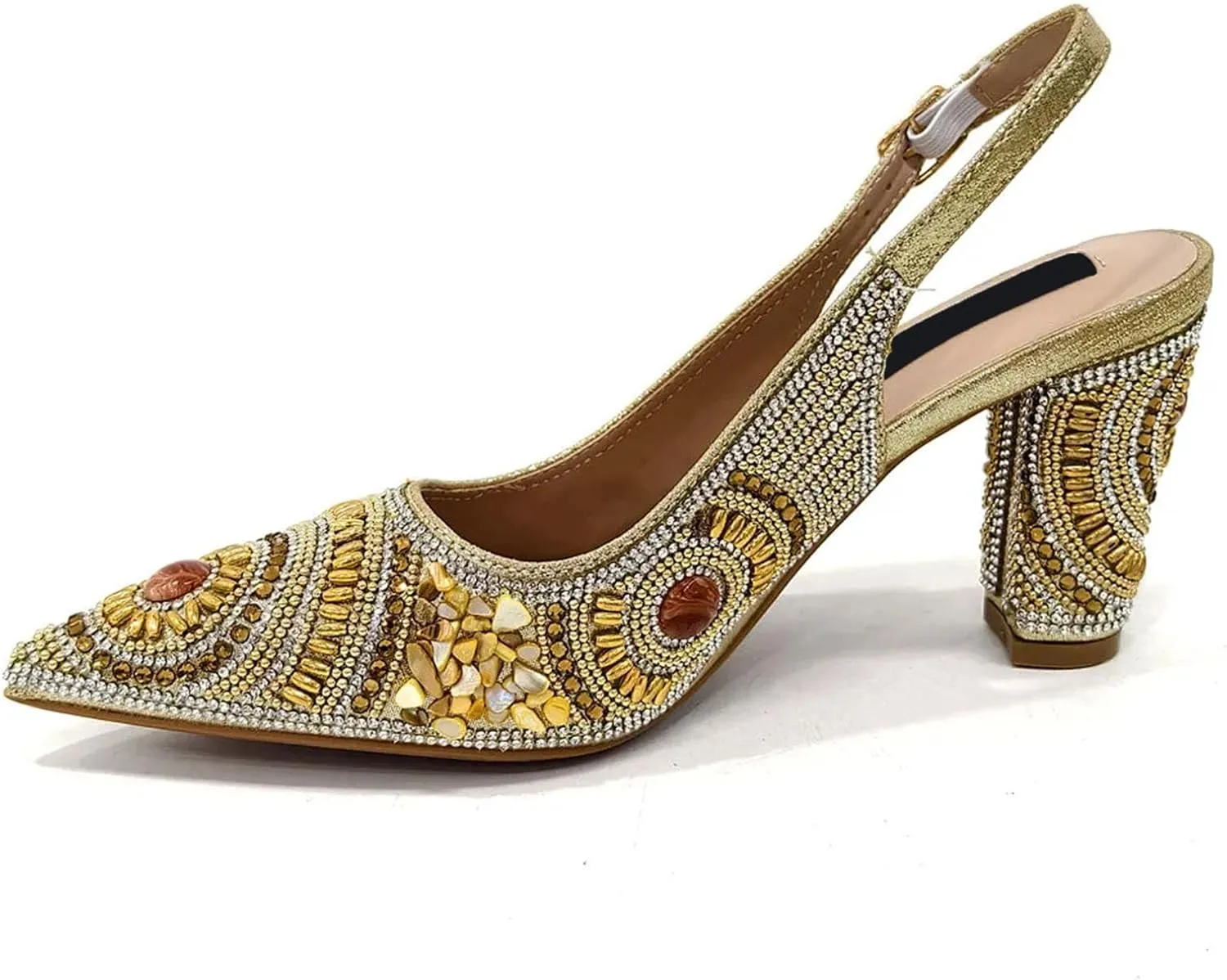 Women's Italian Embossed Luxury Set - Diamond-Encrusted Pumps & Vintage-Inspired Clutch for Mature Elegance