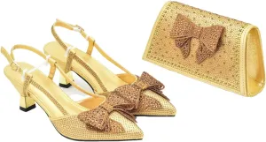 Women's Italian Luxury Heel Set - Rhinestone-Embellished Party Pumps & Matching Bag
