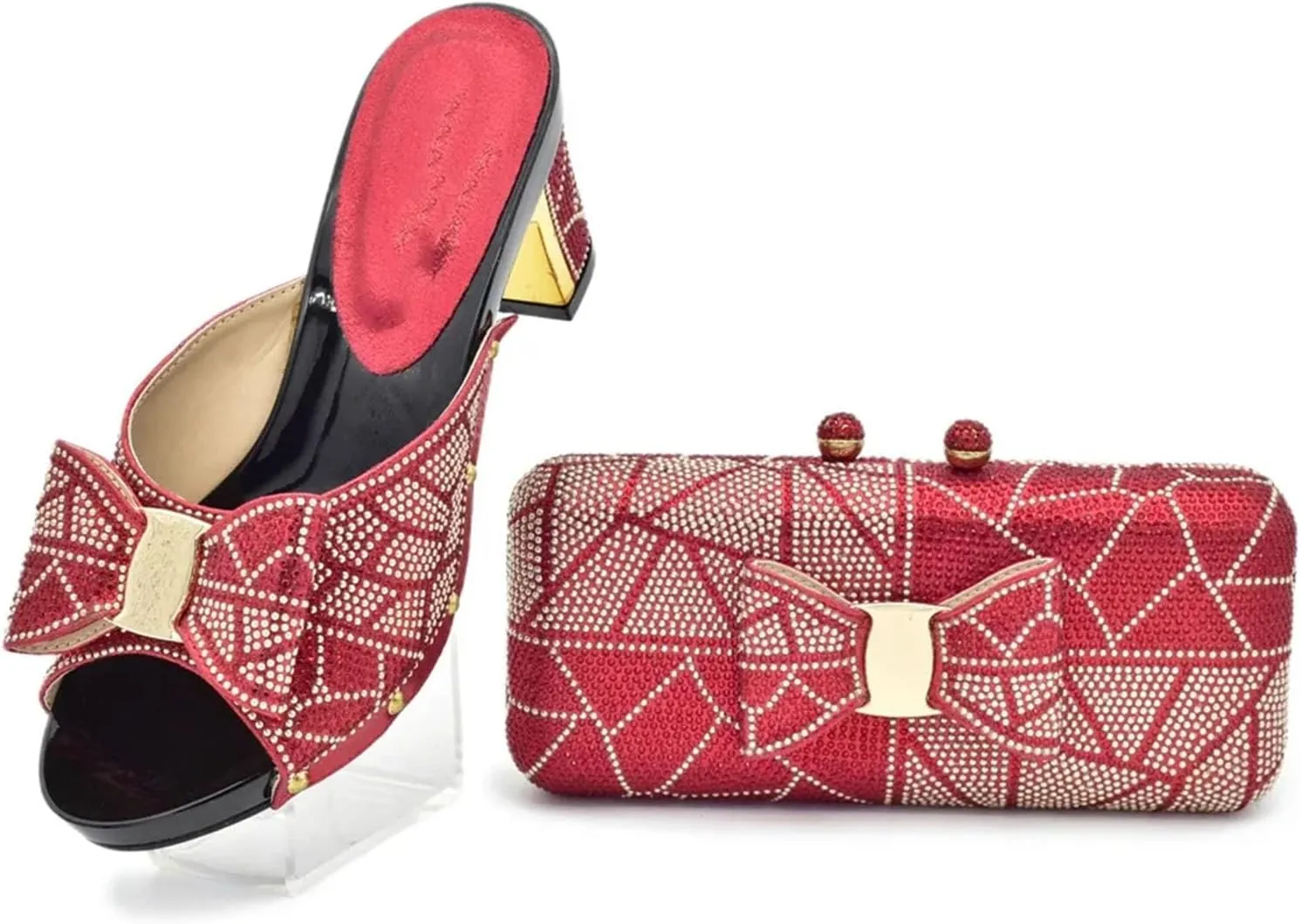 Women's Luxury Nigerian Wedding Set - Italian Silk Satin Pumps with Feather-Embellished Clutch for Red Carpet Events