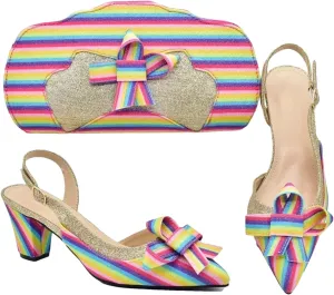 Women's Nigerian Rainbow Butterfly Bridal Set - Italian-Designed Luxury Pumps & Matching Bag