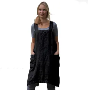 Women’s Pinafore Square Apron Baking Cooking Gardening Works Cross Back Cotton/Linen Blend Dress with 2 Pockets