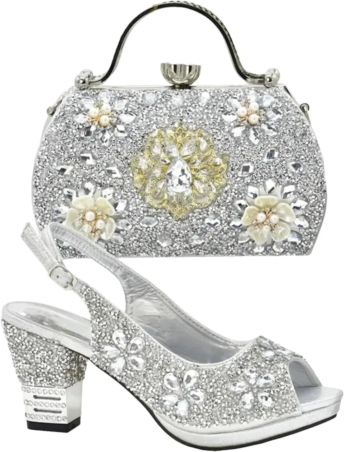 Women's Plus Size Party Luxury Set - Sexy High Heel Dress Shoes & Evening Bag