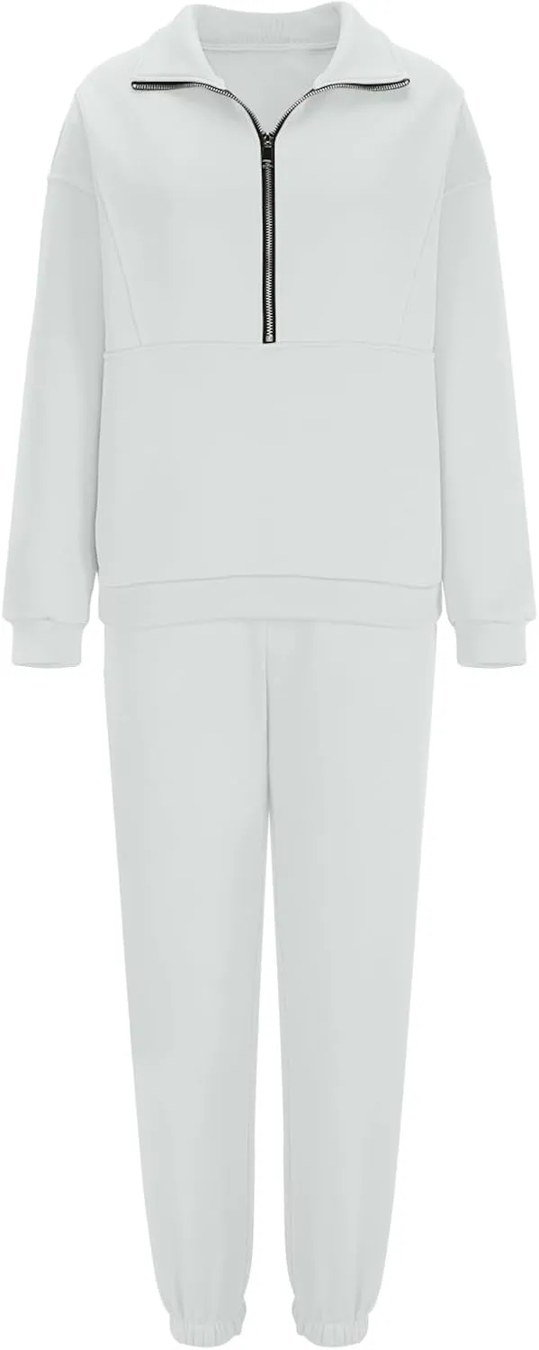 Womens Sweatsuits 2 Piece Set Petite Trendy 2024 Zip Up Plain Sweatsuits Casual Lightweight Track Suits With Pockets