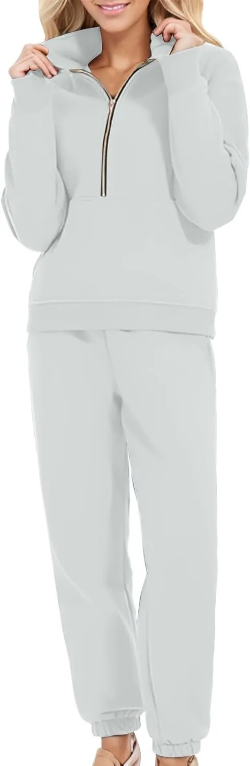 Womens Sweatsuits 2 Piece Set Petite Trendy 2024 Zip Up Plain Sweatsuits Casual Lightweight Track Suits With Pockets