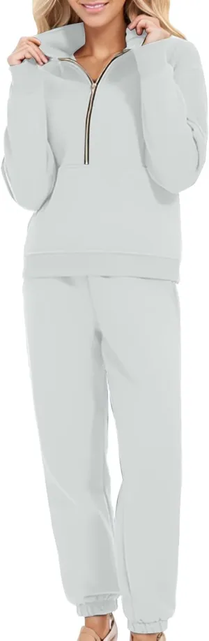 Womens Sweatsuits 2 Piece Set Petite Trendy 2024 Zip Up Plain Sweatsuits Casual Lightweight Track Suits With Pockets