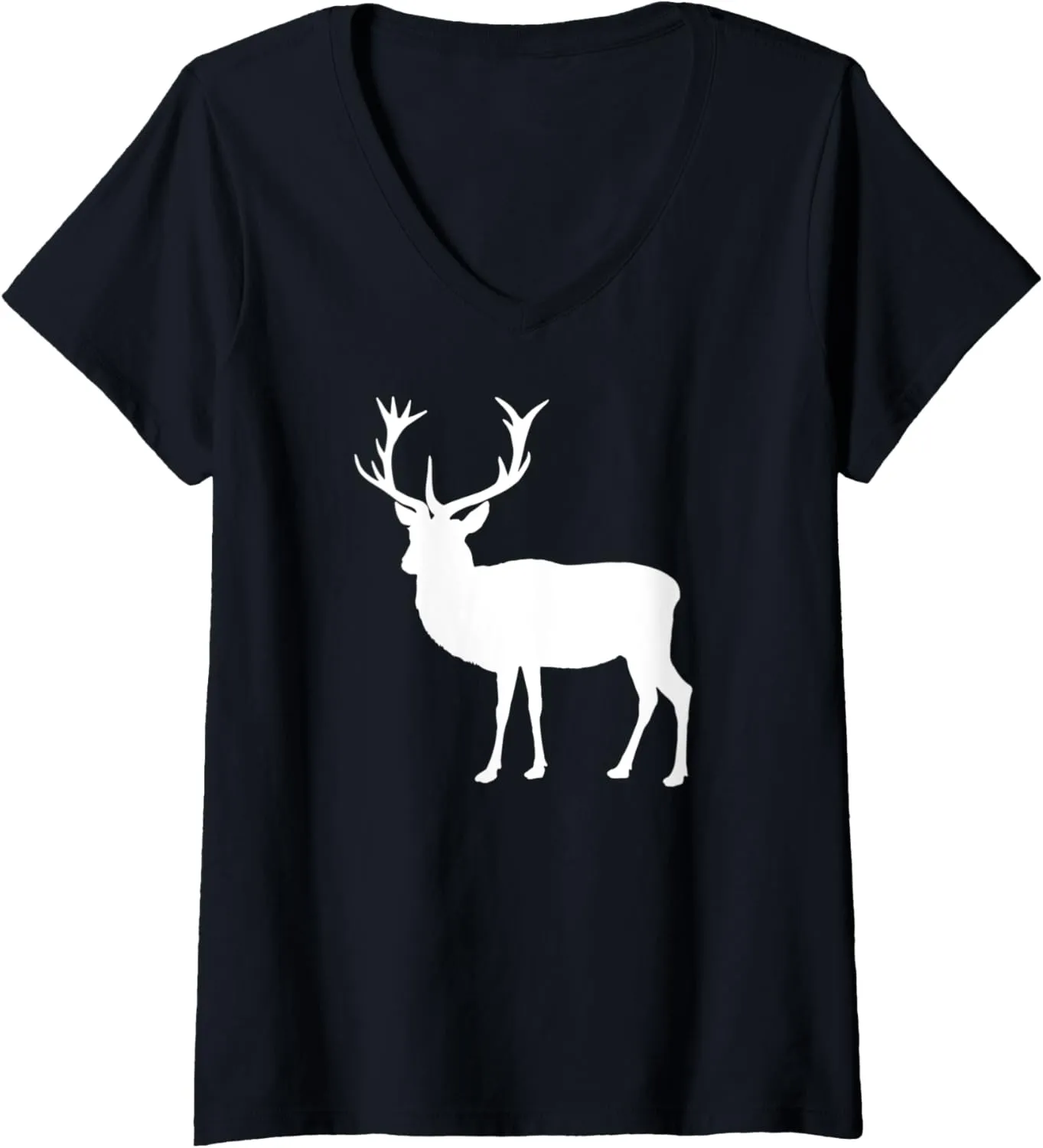 Womens White Stag with Proud Antlers V-Neck T-Shirt